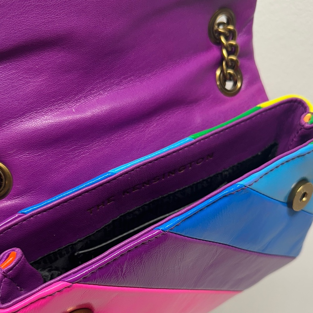 Kurt Geiger Mini Kensington Bag Purse Rainbow Striped Colorful Leather Crossbody - Picture 13 of 14